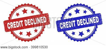 Rosette Credit Declined Watermarks. Flat Vector Scratched Watermarks With Credit Declined Title Insi