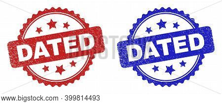 Rosette Dated Watermarks. Flat Vector Textured Watermarks With Dated Title Inside Rosette With Stars