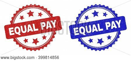 Rosette Equal Pay Watermarks. Flat Vector Grunge Watermarks With Equal Pay Message Inside Rosette Wi