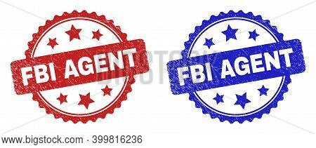Rosette Fbi Agent Seals. Flat Vector Distress Seals With Fbi Agent Phrase Inside Rosette With Stars,