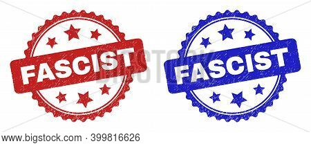 Rosette Fascist Seal Stamps. Flat Vector Textured Seal Stamps With Fascist Message Inside Rosette Sh