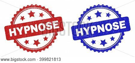 Rosette Hypnose Watermarks. Flat Vector Scratched Stamps With Hypnose Phrase Inside Rosette Shape Wi