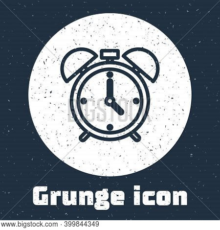 Grunge Line Alarm Clock Icon Isolated On Grey Background. Wake Up, Get Up Concept. Time Sign. Monoch