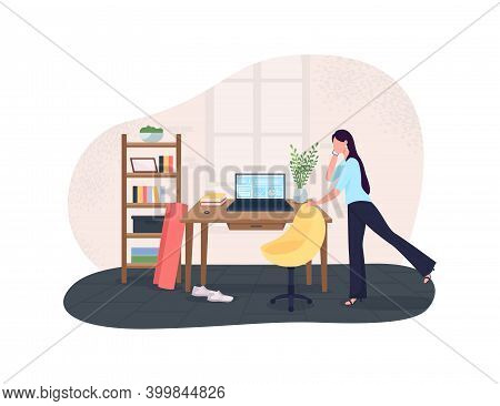 Work Break For Workout 2d Vector Web Banner, Poster. Manager Talk On Phone, Stretch Leg. Business Wo