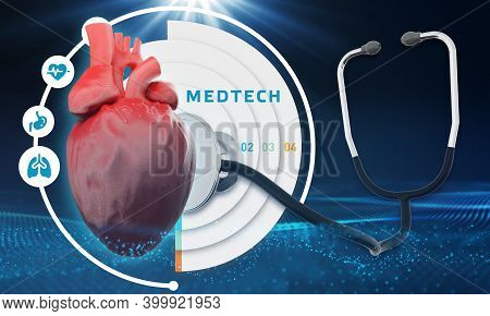 Medtech Medical Technology Information Integration Internet Big Data Concept On Virtual Screen. 3d I