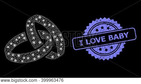Glowing Mesh Net Wedding Rings With Glowing Spots, And I Love Baby Scratched Rosette Stamp. Illumina