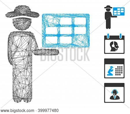 Vector Network Agent Schedule. Geometric Linear Frame Flat Network Generated With Agent Schedule Ico