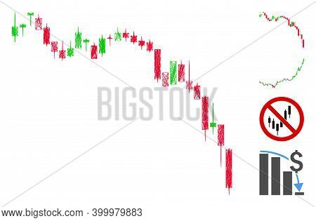 Vector Net Candlestick Chart Down. Geometric Wire Frame Flat Net Made From Candlestick Chart Down Ic