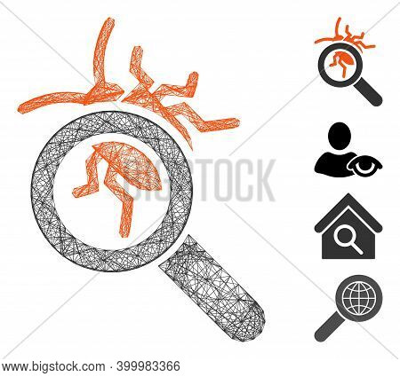 Vector Net Debugger Explorer. Geometric Hatched Carcass Flat Net Made From Debugger Explorer Icon, D