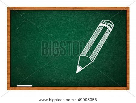 Pencil Drawing On Green Chalkboard