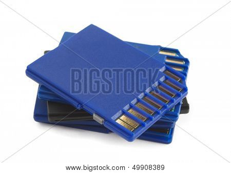 Stack of SD memory cards isolated on white