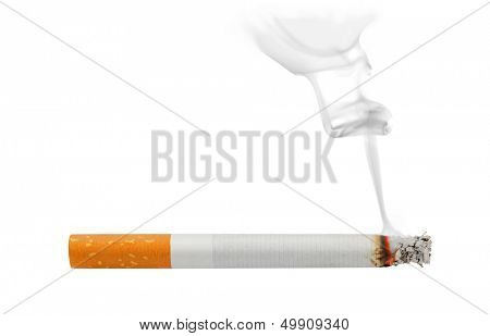 Smoking and burning cigarette isolated on white