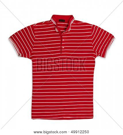 Red striped polo t-shirt isolated on white
