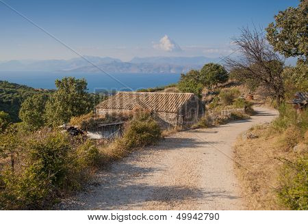 A goat herders hut situated on the slopes of a corfiot mountain overlooking albania