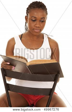 Woman White Tank Read Book Sit