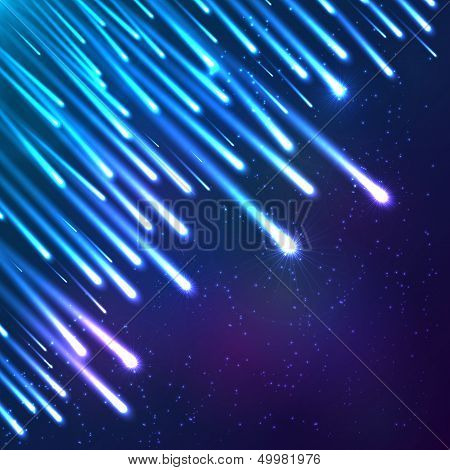 Blue neon vector falling down meteorites