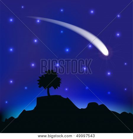 Flying comet in the night sky