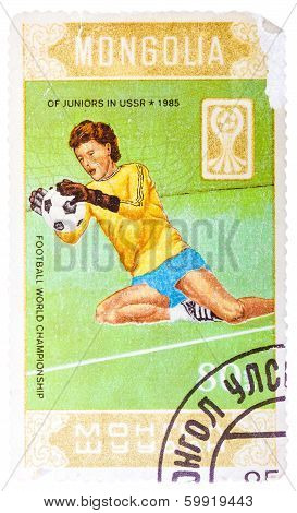 Stamp Printed In Mongolia Shows Football World Championship Of Juniors In Ussr 1985