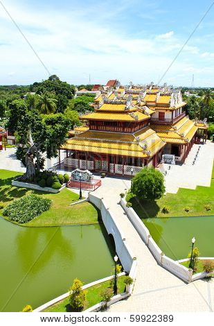The Scenic View Of Thai Royal Residence At Bang Pa-in Royal Palace In Ayutthaya, Thailand.