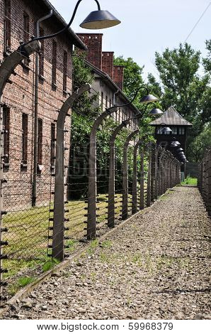 Fence in concentration camp Auschwitz in Poland