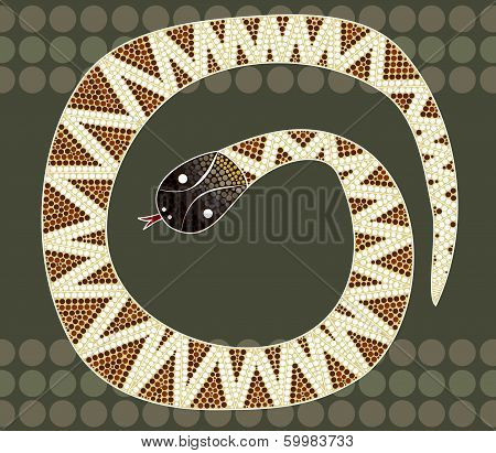 A Illustration Based On Aboriginal Style Of Dot Painting Depicting Black-headed Python