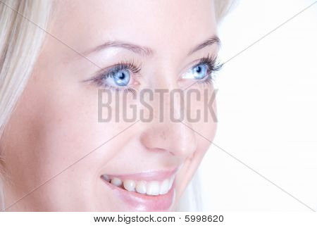 Closeup portrait ofl woman on white