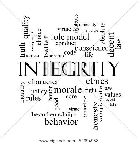 Integrity Word Cloud Concept In Black And White