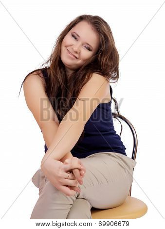 The Smiling Plump Girl  Isolated On  White
