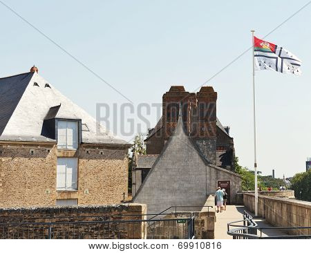 Flag Of Nantes Over Castle Of Dukes Of Brittany