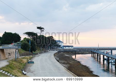 Sunset Over Urban Port In Le Croisic Town, France