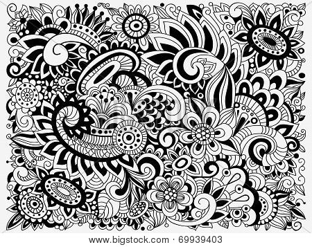 Vector Monochrome Doodle Floral Pattern