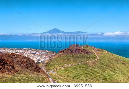 views of Mount Teide from the island of La Gomera