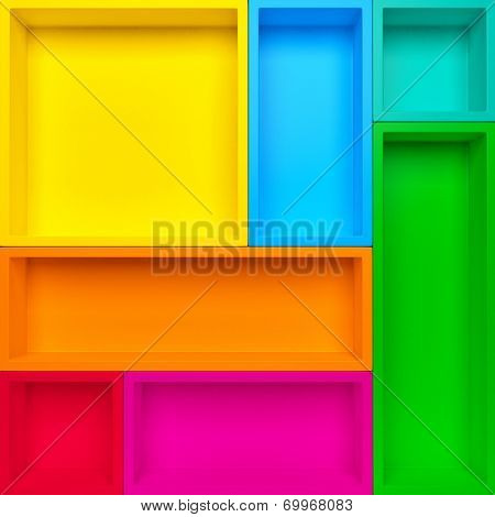 Empty colrful shelves background. Abstract creative background