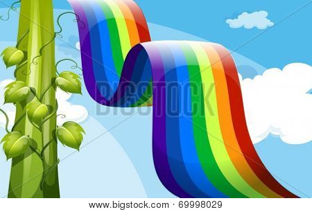 Illustration of a rainbow and a tall vineplant