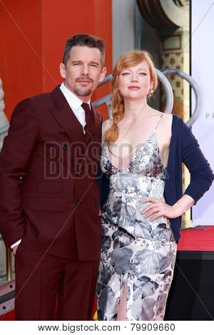 LOS ANGELES - JAN 8:  Ethan Hawke, Sarah Snook at the Ethan Hawke Hand and Foot Print Ceremony at a TCL Chinese Theater on January 8, 2014 in Los Angeles, CA