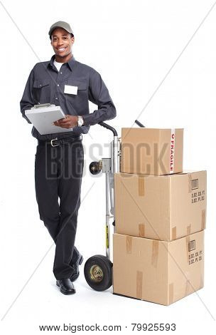 African-American postman isolated on white background