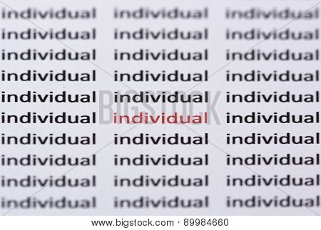 The Word Individual Highlighted In Red With Shallow Focus