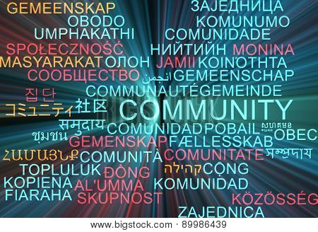 Background concept wordcloud multilanguage international many language illustration of community glowing light