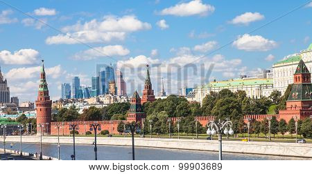 Panorama Of Moscow City Center With Kremlin