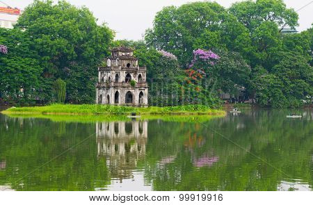 Turtle tower in Sword lake in Hanoi, Vietnam