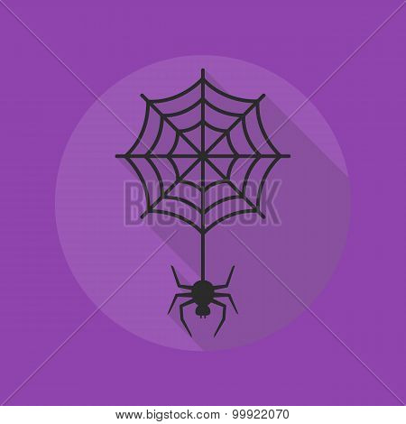 Halloween Flat Icon. Spider With Cobweb
