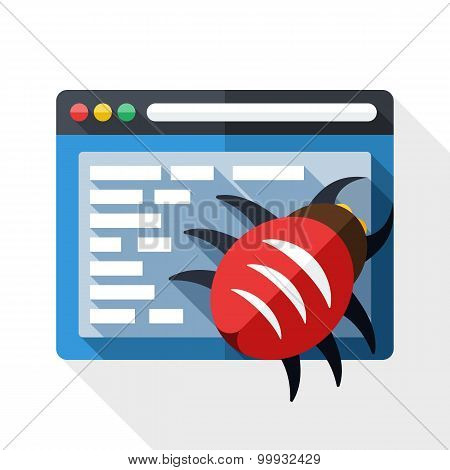 Malware Icon With Long Shadow On White Background