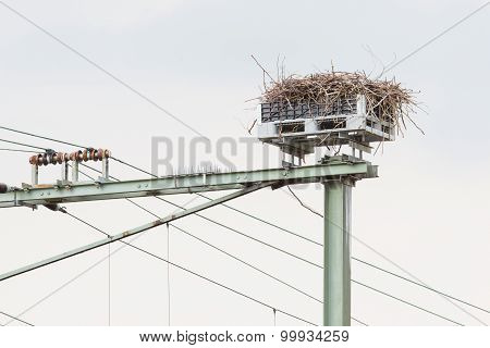 Stork Nest On Top Of A Railroad Construction