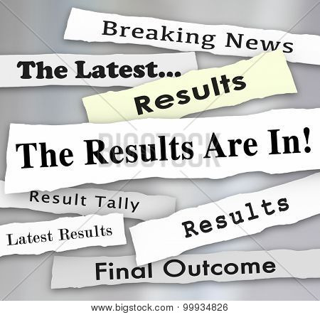 The Results are In words in newspaper headlines to illustrate voting or election survey or poll results reported by news outlets