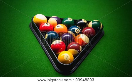 Pool Balls On Green Snooker Table