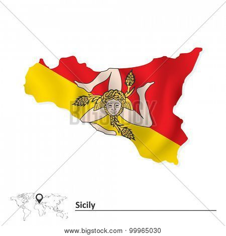 Map of Sicily with flag - vector illustration