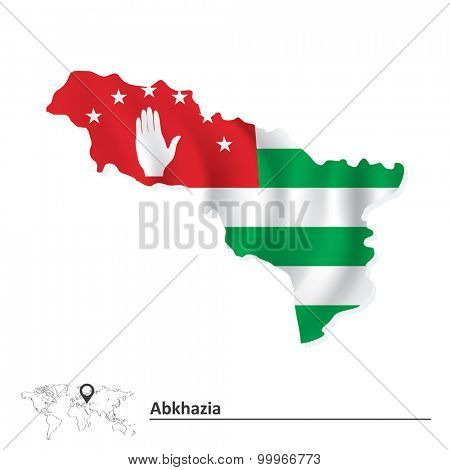 Map of Abkhazia with flag - vector illustration