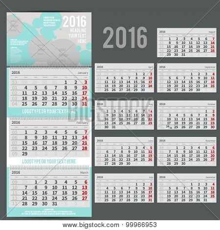 Vector calendar 2016 - Planner for three month