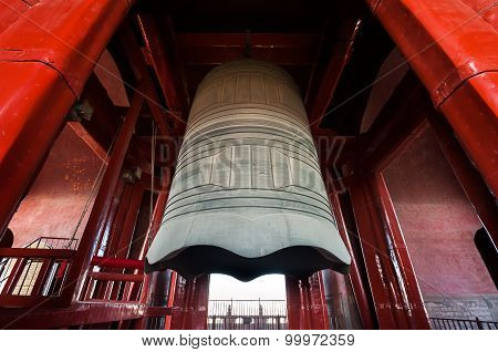 Large Metal Bell Hanging In The Bell Tower, Beijing, China