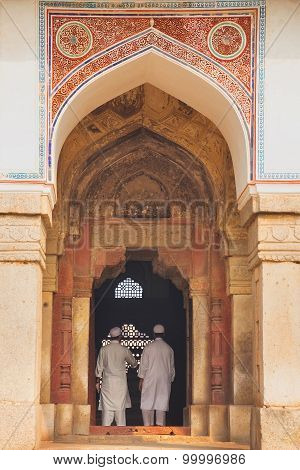 Delhi, India - November 4: Unidentified Men Stand At Isa Khan Tomb At Humayun's Tomb Complex On Nove